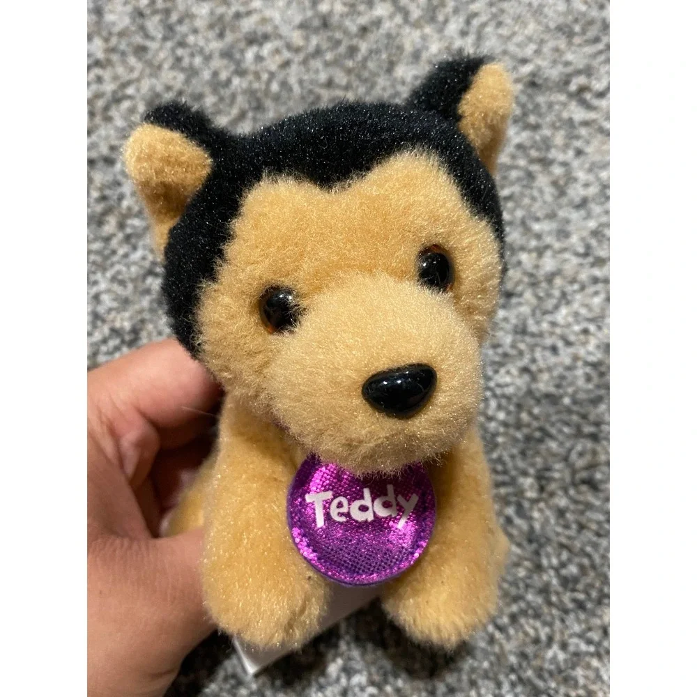 Justice Pet Shop Teddy German Shepherd Plush Tan Black Dog Purple Collar Tag